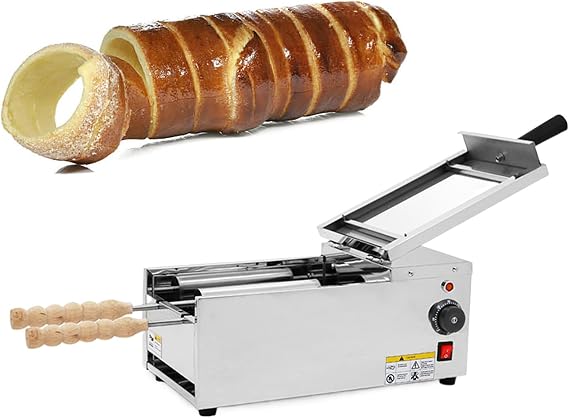 Chimney Cake Machine, Oven Electric Chimney Bread Roll Maker, Commercial Ice Cream Cone Maker with 2 Stainless Steel Molds, for Bakery Family Kitchen