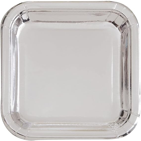 Exquisite Silver Foil Square Dessert Plates - 7" (Pack of 8) - Durable & Stylish Foil Board Material - Perfect for Parties and Events