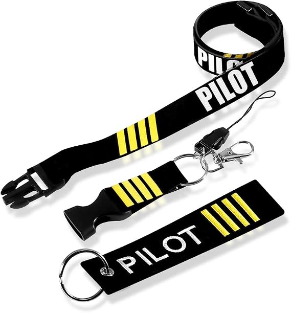 Pilot Lanyard 4 Stripes for Keys with Detachable Safety Buckle Traveler Pilot Keychain Baggage Tag set