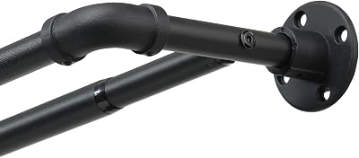 Industrial Double Curtain Rod for Windows 31 to 52 Inch, 1 Inch Heavy Duty Wrap Around Dual Curtain Rods, Adjustable Black Double Window Rods Telescoping for Windows, Living room, Sliding Glass Door