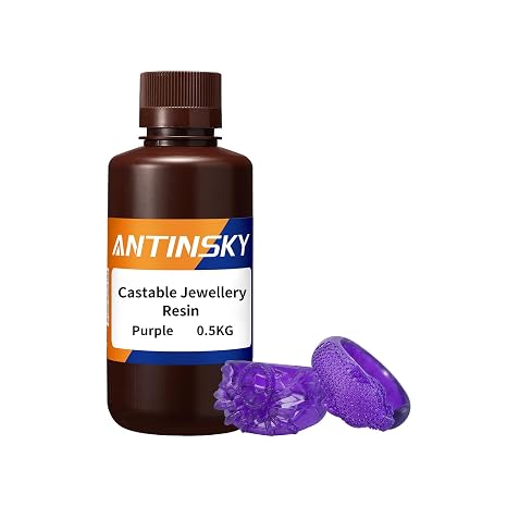Antinsky Castable Jewellery Resin for DLP LCD UV-Curing 395-405nm Resin 3D Printer High Wax 75% Easy to Print Use and Burn High Resolution Making Jewelries and Metal Parts Purple 500G