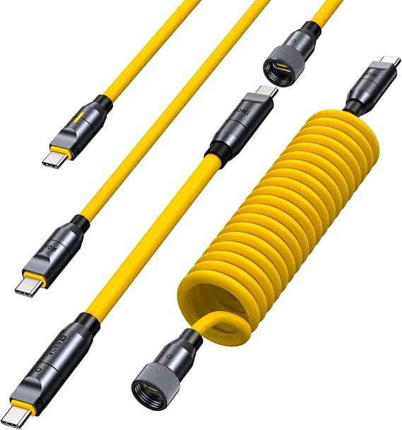 AOHI 240W 8'i 1 arada USB C Kablo ve Yıldırım Kablo Seti, Geleceğin PD3.1 Tip C Hızlı Şarj Kablosu ve MFi Sertifikalı Yıldırım Kablosu Seti iPhone MacBook iPad Galaxy (Amber) için