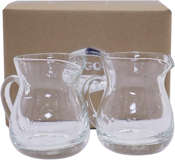 DGQ Classic Glass Creamer Pitcher with Handle 4oz Pack of 2 Milk Pourer | Mini Creamer Dispenser with Pouring Spout Transparent Milk Frother Cup for Coffee Tea Maple Syrup Serving Salad Dressing