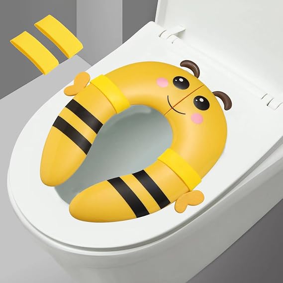 PandaEar Toilet Seat Cover | Folding Travel Toilet Seat for Children and Potty Training | Portable Silicone Toilet Seat for Toddlers, Boys & Girls with Non-Slip Silicone Pads -Bee