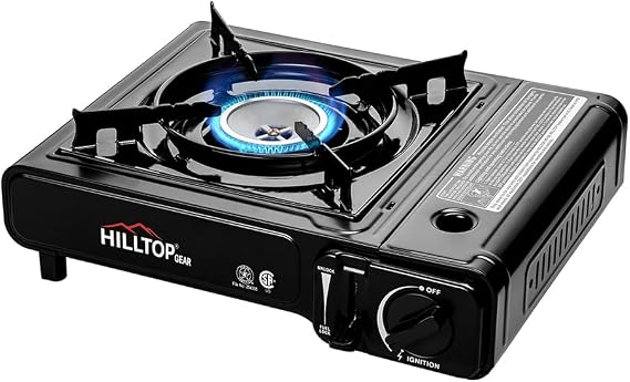 8,000 BTU Portable Gas Stove with Carrying Case for Camping, Picnics, Hiking, Fishing, BBQ, CSA Listed BLACK