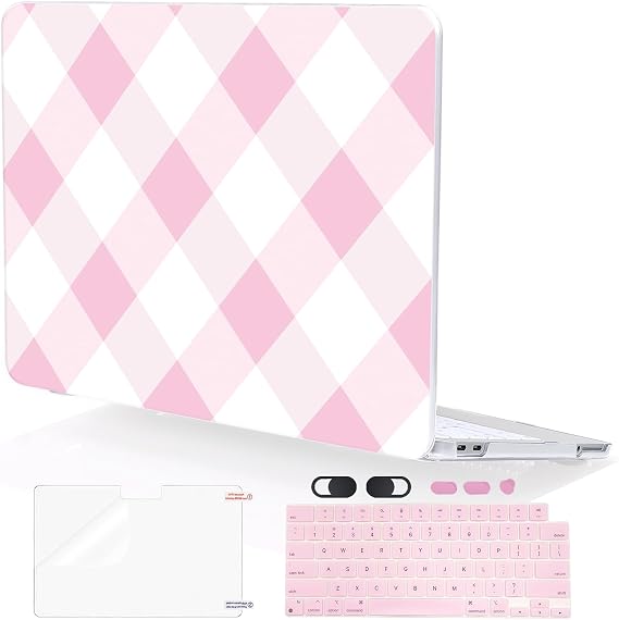 MacBook Neo 13インチ用ケース 2026 A3404 A18 Proチップ付き 傷防止パターン プラスチックハードシェルケース&キーボードカバー&スクリーンプロテクター MacBook Neoケース用 ピンク市松