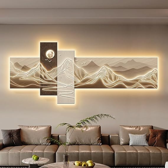 3D Wall Art with Light, Plug-in Power Supply LED Wall Hanging Mural, Relief Decorative Painting, Wall Sculptures for Living Room Entrance Corridor Office(A,39.3x16.5in/100x42cm)