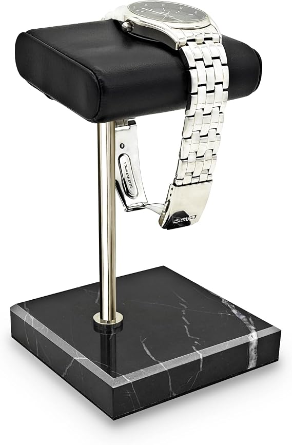 CHADWICK Watch Stand Marble Base, Handcrafted Watch Display Stand, Watch Holder for Men with PU Leather Tray, Watch Rack for Watch, Bracelet, Men's Gift on Father's Day, Christmas