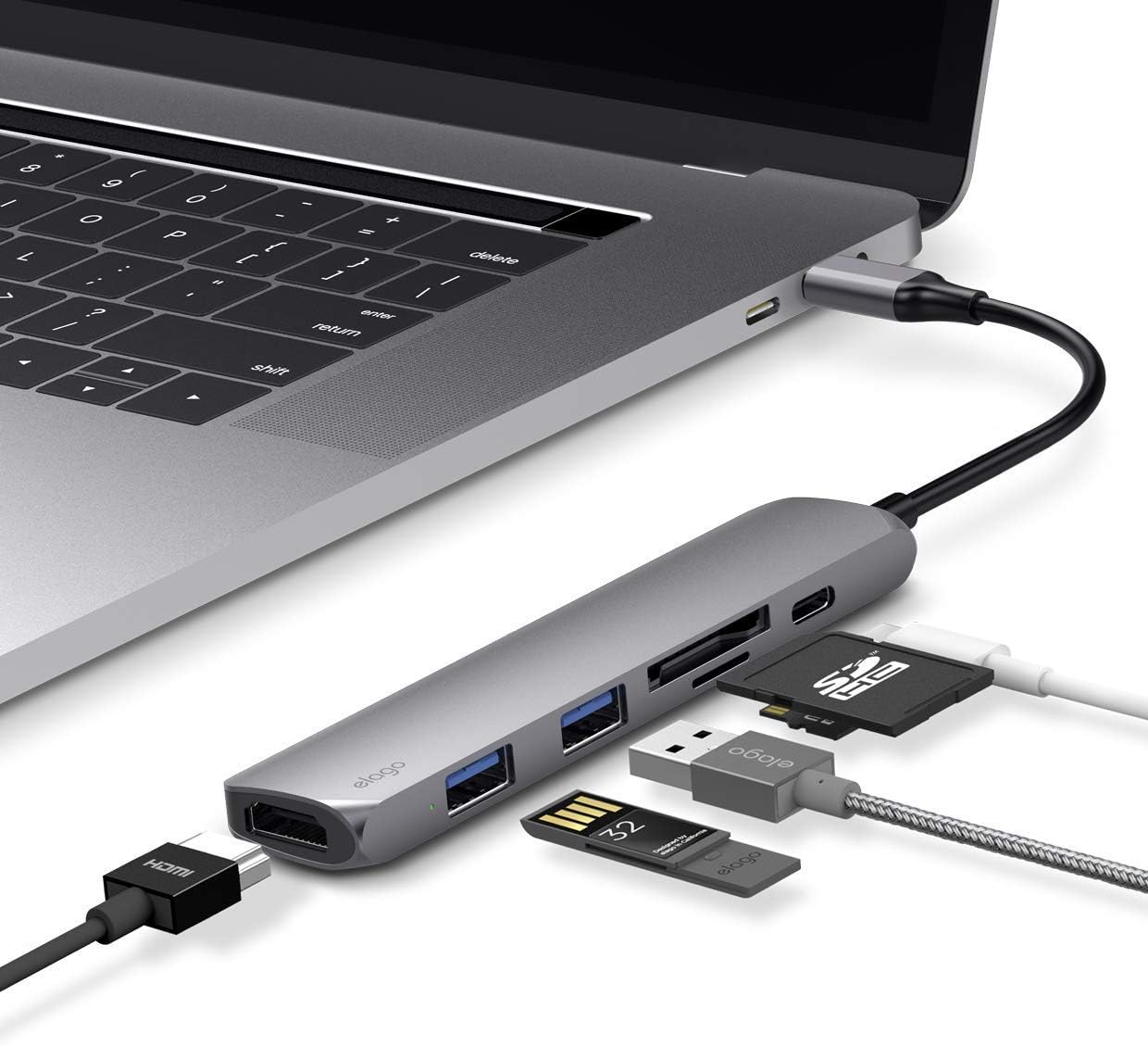 elago 6 in 1 Card Reader Compatible with MacBook Pro and Other USB Type-C Devices [4K HDMI, SDTFMicro SD Slot, PD Charging Port, 2 USB 3.0 Ports]