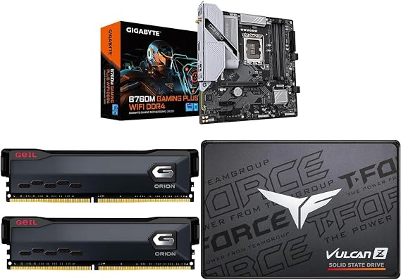 Newegg Motherboard Memory SSD Combo - B760M Gaming Plus WiFi DDR4 Bundle with GeIL DDR4 3200 32GB(2 * 16GB) and T-Force 512GB SATA III SSD