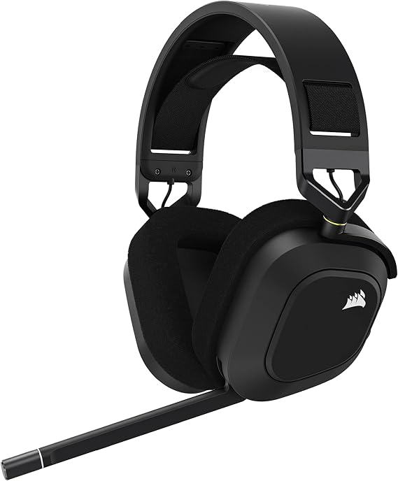 Corsair HS80 RGB Wireless Gaming Headset, Dolby Atmos, Spatial Audio, Slipstream Technology, Dynamic RGB Lighting, Discord Certified, PC/Mac/PS5 vs PS4 Compatible, Black (CA-9011235-EU)