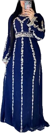 Dubai Kaftans for Women Royal Dubai Moroccan Kaftan Farasha Maxi Abaya Party Wear Modern Arabic Dresses by ZARI Works (4X-Large, Navy Blue)