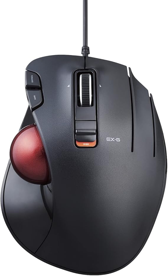 ELECOM EX-G Trackball Mouse Wired Thumb Control Ergonomic Design 5 Button Function with Smooth Tracking Ergonomic Design Optical Gaming Sensor Smooth Red Ball