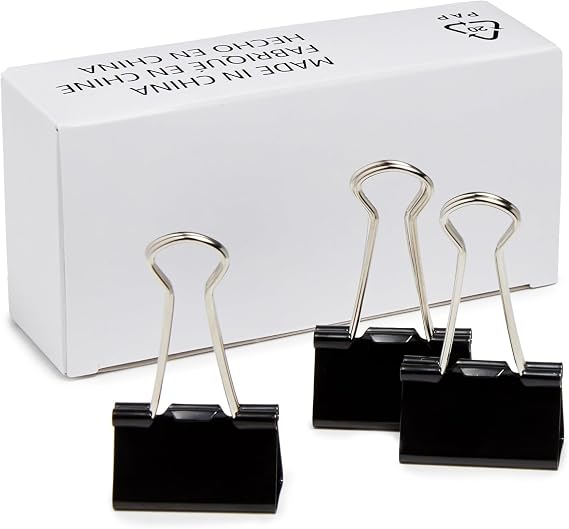 Amazon Basics Sturdy Binder Clips, Office Supplies, Medium 1.25 in, Document Organizing, Black, 96 Count (8 Pack of 12)