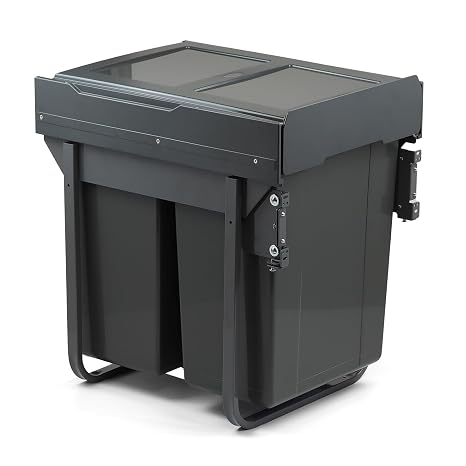 Handle & Home 450mm Kitchen Cupboard Bin Door Fix 2 x 30L Integrated Pull Out Waste Recycling
