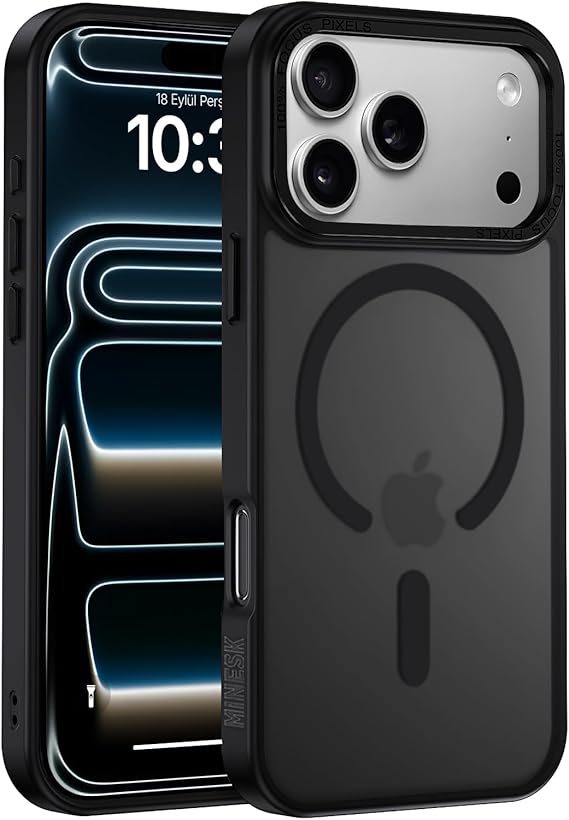 Minesk Matte Silicone Case on the Back Compatible with Magsafe for iPhone 17 Pro Max Ultra Strong Protection Case with Metal Lens Frame and Metal Keypad (Black, 17 Pro Max)