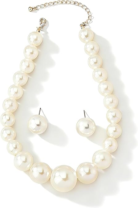 Faux Pearls Beaded Necklaces - Stackable Layered Choker Necklace - Large Pearl Statement Necklace - Bridal Wedding Party Jewelry Gift