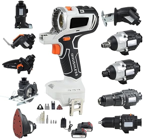 Multi-Functional Woodworking Tool Kit, 10 in 1 Cordless Power Tool Combo Kit, Brushless Cordless Combo Kit with Tool Boxes for Versatile DIY Projects, Used for Homes and Gardens
