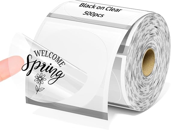 Phomemo 2 Circle Thermal Label, Self-Adhesive Round Sticker Labels, Circular Direct Thermal Printer Labels Compatible with Phomemo Shipping Label Printer, 500 pcs of Labels/Roll, Transparent