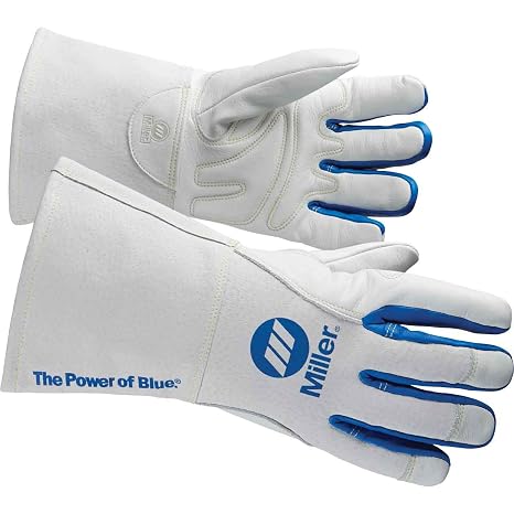 MILLER ELECTRIC263332 Welding Gloves, 3-D, M, 12In, White/Blue, PR