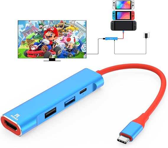 RREAKA Nintendo Switch OLED için Switch Dock, 4 in 1 TV Adaptörü, 4K HDMI, USB 3.0 Bağlantı Noktası, Tip C 100W Şarj, Seyahat için Taşınabilir Yerleştirme İstasyonu, Samsung Dex S24, MacBook