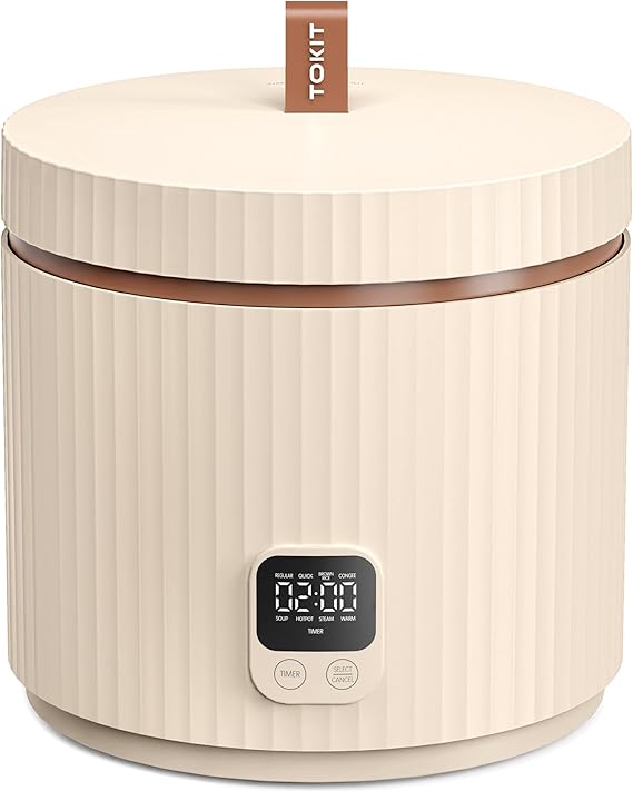 3-Cup Uncooked Mini Rice Cooker with Push-Down Lid Start and 8 Modes