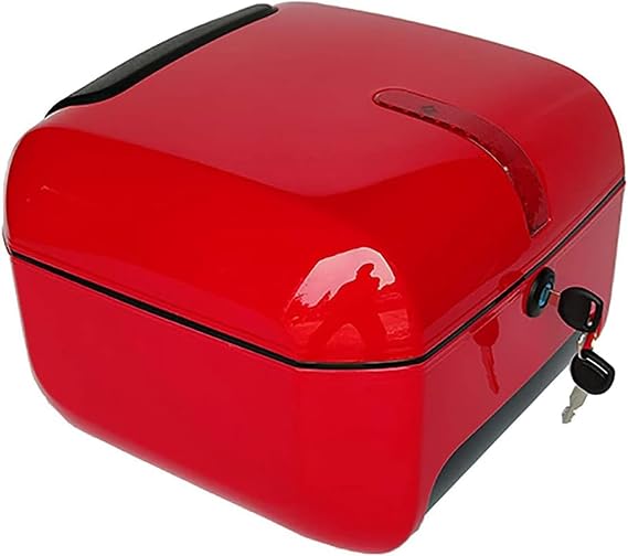 Universal Motorcycle Top Box, Motorcycle Top Case Tail Trunk Luggage Case, 28L Hard Case Waterproof Scooter Storage Plastic Case with Mounting Hardware, Can Store Helmet,Red