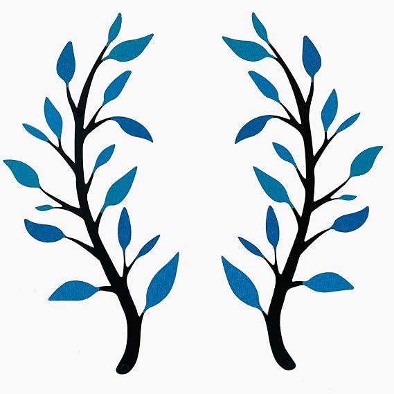 Yuzhuo 2 Pieces Metal Tree Leaf Wall Decor Branch Leaf Wall Art for Home Bedroom Living Room Iron Scroll Above The Bed Decorations(Blue, L)