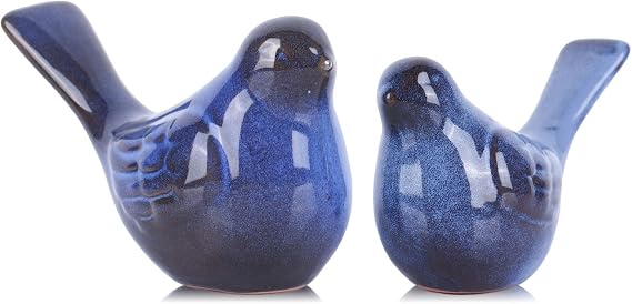 2pcs Small Ceramic Bird Statue and Sculpture for Home Decor Accents,Modern Animal Ornaments for Living Room,Bedroom,Bookshelf,Cabinets,Coffee Table Centerpiece,Cute Knick Knacks for Shelves Blue