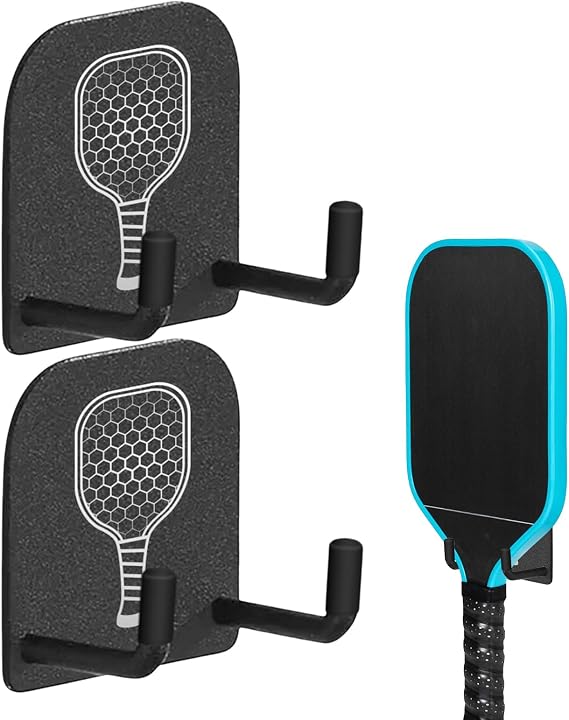 Pickleball Paddle Holder Wall Mount, 2 Pack Pickleball Paddle Wall Hanger Rack, No Punch Pickle-Balls Racket Storage Hooks Organizer for Home Indoor Gyms Basement Garage Bedroom