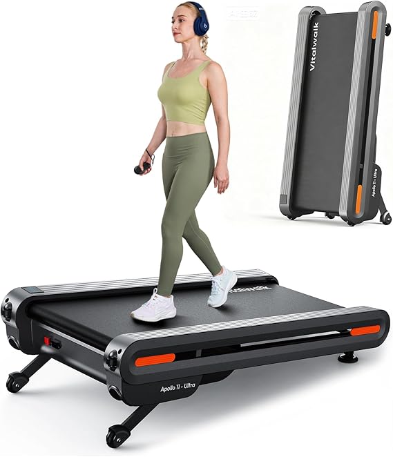 Vitalwalk Walking Pad Treadmill with Incline, 43"x18" Wide Full Deck, Auto Incline, Portable Under Desk Treadmills for Home Office, 4-Way Mobility & Vertical Store, Heavy Duty, APP