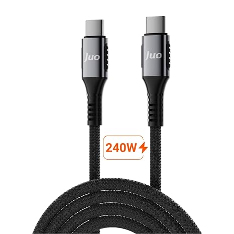 Juo 240W 5A E-Mark Chip Braided USB PD Type-C to Type-C Fast Charging and Data Cable 1 Meter
