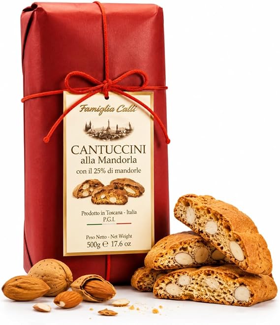 Authentic Italian Almond Biscotti 500g – Tuscan Cantuccini with 25% Almonds – Traditional Crunchy Biscotti Cookies Gift Box for Coffee, Tea & Vin Santo