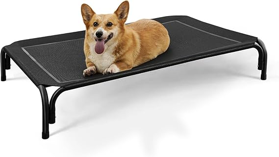 DOPEDIO Raised Dog Bed Black M Size Cooling Breathable Elevated Pet Bed
