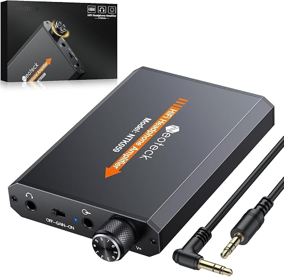 Neoteck 16-300 Ohm Portable Headphone Amplifier,3.5mm Jack Headphone Amp | Rechargeable Amplifier with Volume Control,Two-Stage Gain Switch, Headset Amplifier for PC/CD/MP3/MP4 Players-Non-Bluetooth