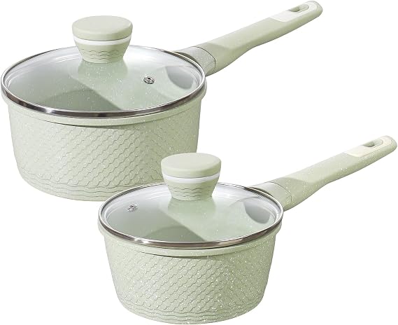 Sauce pan set 4 Pcs 1.5Qt & 2.0Qt SaucePan Set with Lid, Non Stick Sauce Pot for Cooking, Easy to Clean, 100% Free PFOA PFAS Cooking all stovetop - Green Granite