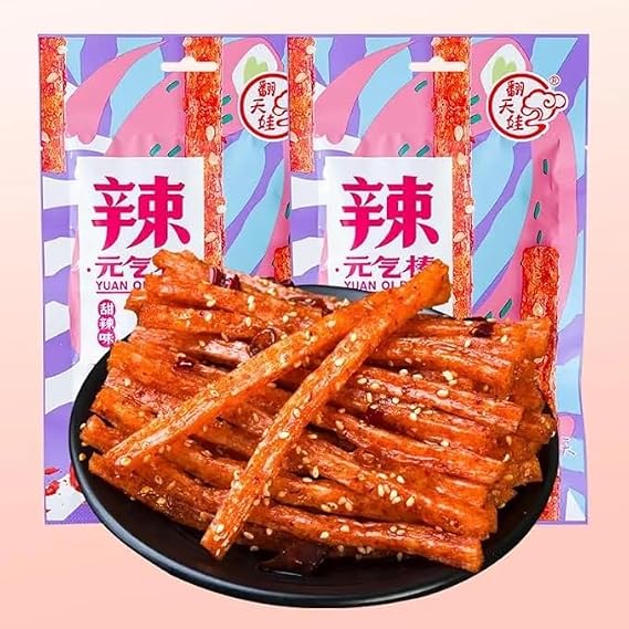 Spicy Gluten Latiao 68g/pack,Nostalgia Spicy Strips,super spicy spicy stick,Chinese Sweet and spicy snacks,delicious Instant classic snack,Vegan,Snack gifts (Gluten Strips (Slightly Spicy),3Pack)