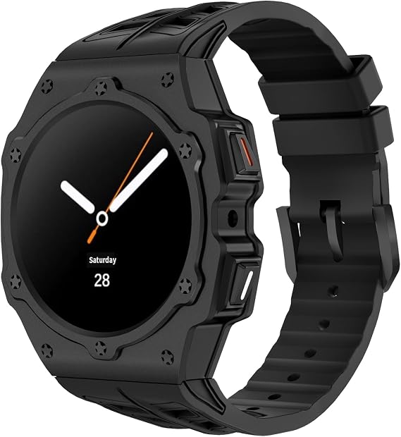 Luxury Case with Band for Samsung Galaxy Watch 9 8 44mm, Rugged Metal Face Cover and Tactical Silicone Strap Heavy Duty Protection for Men, Black