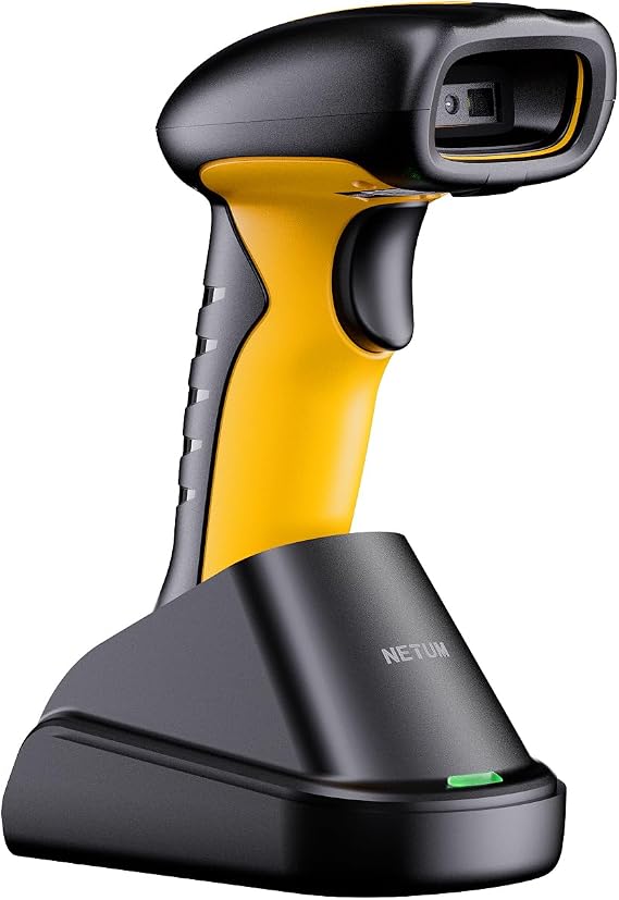 NETUM Upgraded QR Industrial Bluetooth Barcode Scanner with Charging Dock, Wireless 2D 1D Bar Code Reader 2600mAh Drop Protection Shock Dust Proof Hands Free for Windows Mac Android iOS (NT-1202W)