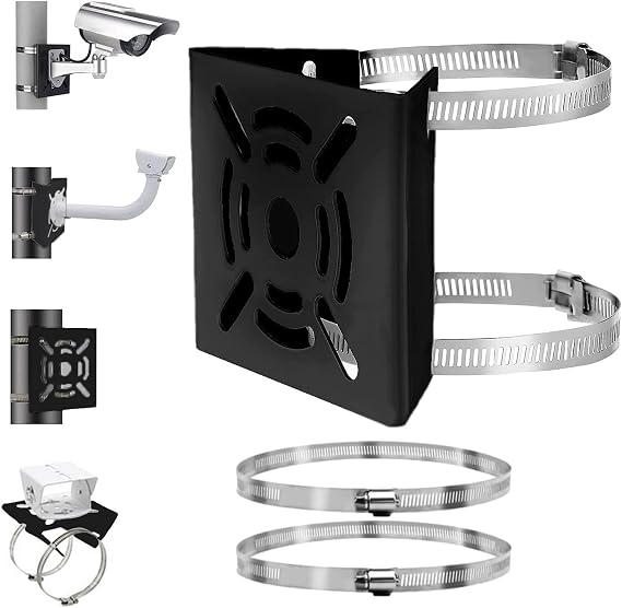 Universal Vertical Pole Mount Adapter Bracket for CCTV Security Camera PTZ Dome Vertical Pole Mounting Bracket Black with 2 Loops