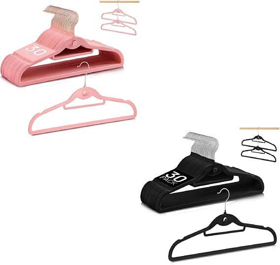 Velvet Hangers 30 Pack Pink & Velvet Hangers 30 Pack Black