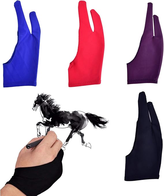 Artist Drawing Tablet Gloves Two Finger Graphics Painting Glove Free Size Creative Both Right and Left Hand 4 Pack