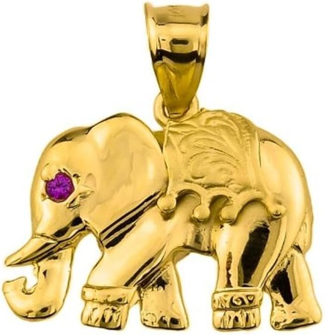Good Luck Charms 10k Yellow Gold High Polish Asian Elephant Pendant with Red Zirconia Accent