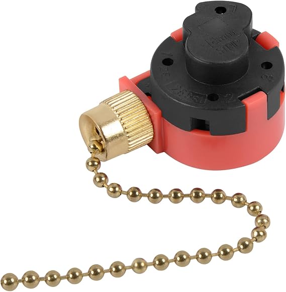 3 Speed Ceiling Fan Control Switch, 4 Wire Pull Chain Switch ZE-268S1 Replacement Fans Accessories Switch Appliances Compatible with Hunter Ceiling Fan Lights (Brass Pull Chain)