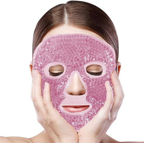 Jel Boncuklarla Sıcak ve Soğuk Yüz Maskesi, Esnek Tam Yüz Jel Buz Pedi, Migren Rahatlatma, Şişmiş Yüz, Kabarık Gözler ve Rahatlama için Yeniden Kullanılabilir Spa Sıkıştırma Yüz Paketi, Pembe