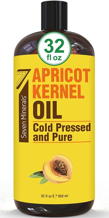 Seven Minerals Pure Cold Pressed Apricot Kernel Oil - Big 32 fl oz Bottle - Non-GMO, Hexane Free, Natural & Lightweight Moisturizer for All Skin Types - Perfect Oil for Massage Therapy & Aromatherapy
