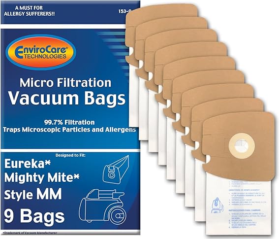 Envirocare Premium Replacement Multi-layer Micro Filtration Vacuum Bags Made to fit Eureka Style MM Eureka Mighty Mite 3670 and 3680 Series Canisters 9 Bags