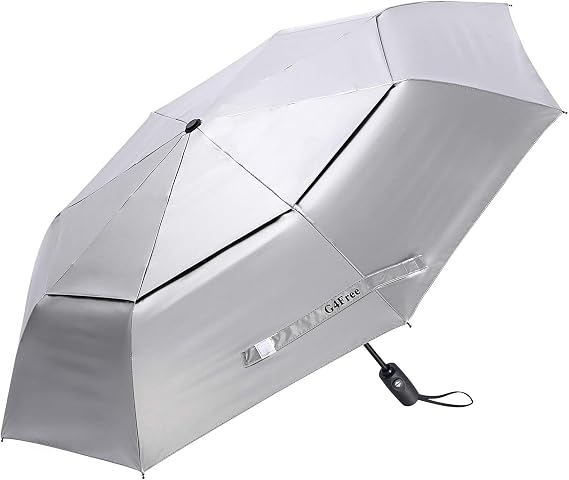 G4Free UPF 50+ UV Protection Travel Umbrella 42/46 Inch Sun Umbrella | Silver Coating UV Blocking, Windproof Vented Double Canopy, Auto Open/Close, Compact Travel Size, 8 Fiberglass Ribs