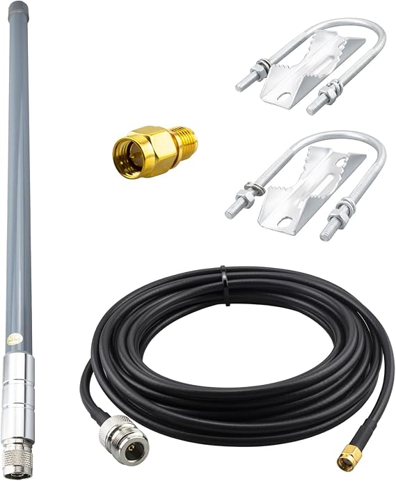 915Mhz Lora アンテナ 屋外 5.8dBi N オスコネクタ オムニ指向性ファイバーグラスアンテナ 16.4フィート NメスからRP-SMAオス延長同軸ケーブル RG58 ヘリウムホットスポットHNTボブキャットマイナー用