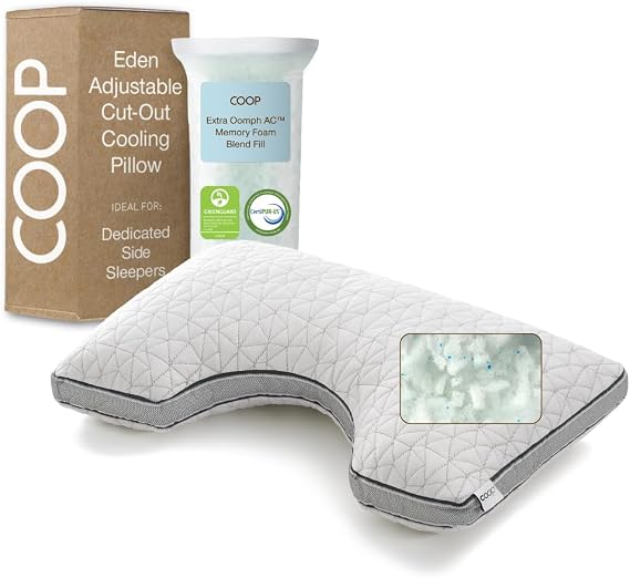Coop Home Goods Eden Cut-Out Bed Pillow for Side Sleepers, King Size, Adjustable Medium Soft Memory Foam Cooling Pillow with Ergonomic Shoulder Cut-Out, CertiPUR-US/GREENGUARD Gold